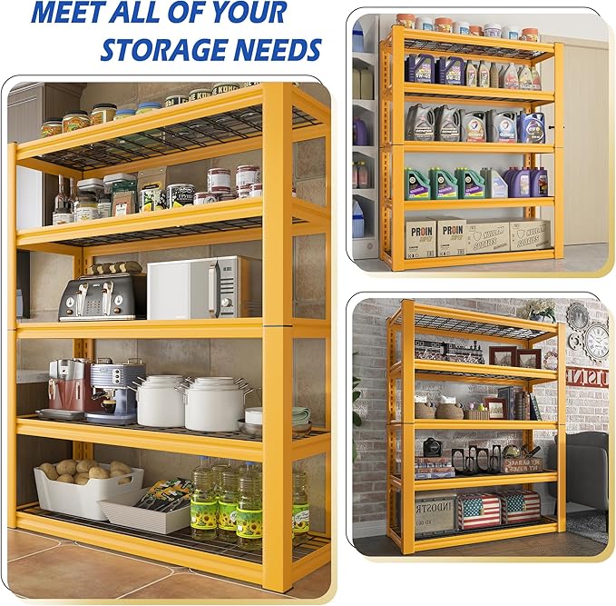 REIBII 72''H Garage Shelving 3010 LBS Storage Shelves Adjustable Metal Shelving 5 Tier Metal Shelves for Storage Industrial Shelf for Pantry Kitchen Basement 72" HX35.5 WX16 D