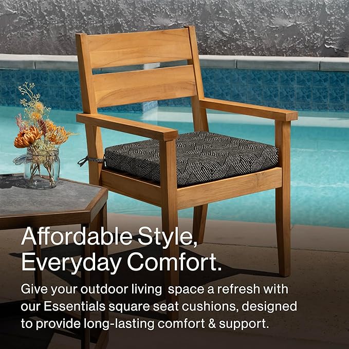Honeycomb Outdoor Essentials Set of 2 Square Seat Pads, 19 x 19, Zaire Black Dining Chair Cushions for Patio Furniture