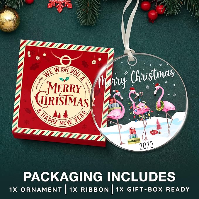 Flamingo Christmas Ornaments - Pink Flamingo Ornaments for Christmas Tree, Novelty Holiday Flamingo Gifts for Bird Lovers, Unique Ornament Celebrating A Tropical Holiday Theme