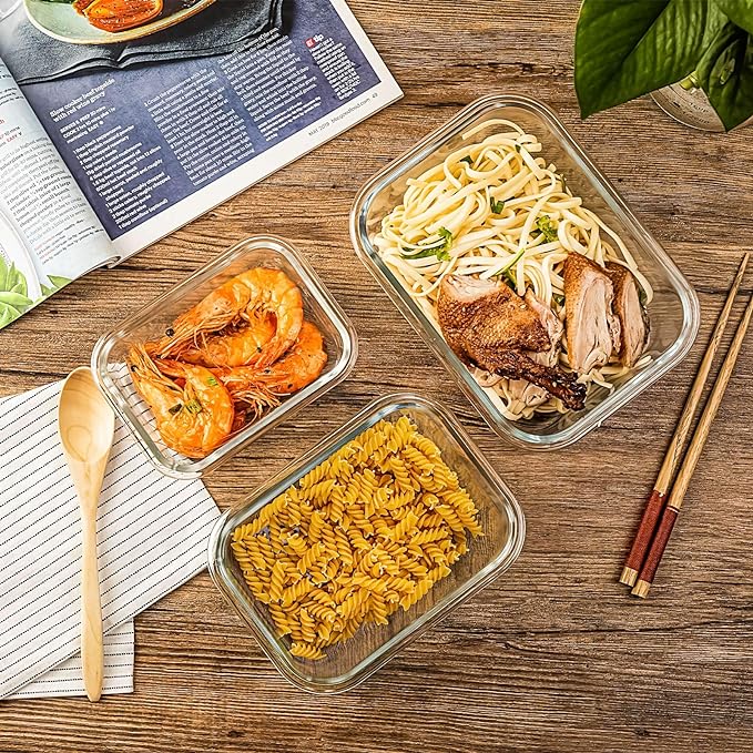 UMEIED 10 Pack Glass Food Storage Containers with Lids, Leakproof Airtight Glass Meal Prep Containers For Lunch, On The Go, Leftover, Dishwasher Safe