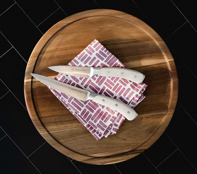 2-Piece Kitchen Knife Set – Ultra Sharp Precision German Stainless Steel Blades, 5” Utility & 3.5” Paring Knife with Ergonomic Handles, Multipurpose for Slicing & Peeling, Cream Handle