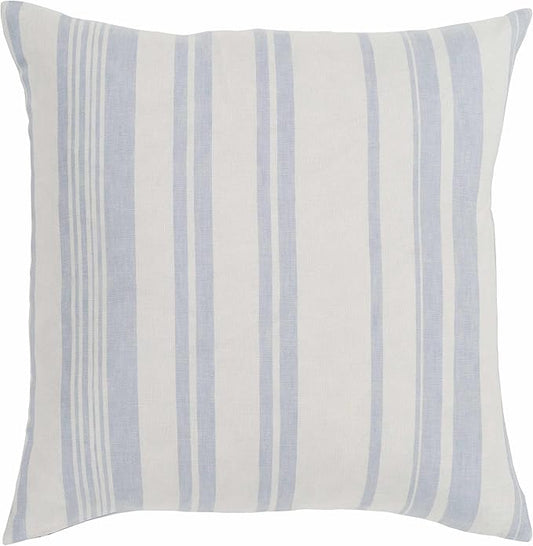 Hauteloom Page Cotton Decorative Throw Pillow Cover - Modern Striped Patterned Cushion Cover - Blue - Cream - 18'' x 18"