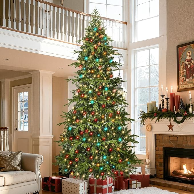 HOLLO STAR 9 ft Prelit Pencil Christmas Tree with 600 LED Lights, App Control, Aspen Artificial Christmas Tree, Multi-Color RGBW Lights, 2519 PE & PVC Branch Tips, Skinny Xmas Tree, for Home, Party