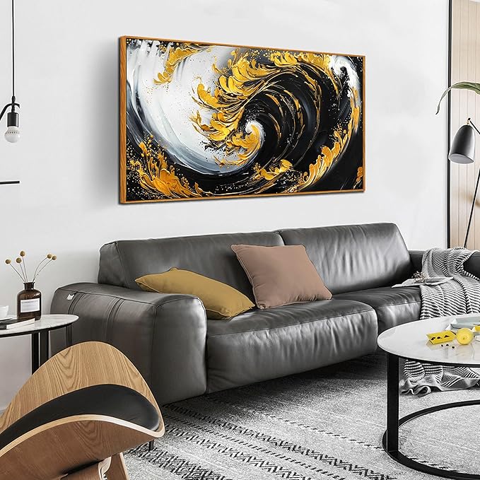 SIXTTART Abstract Living Room Pictures Wall Decor - Modern Office Artwork Wall Decor - Wooden Framed Wall Art for Bedroom Size 24" x 48"