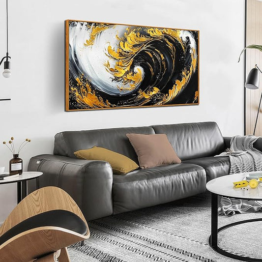 SIXTTART Abstract Living Room Pictures Wall Decor - Modern Office Artwork Wall Decor - Wooden Framed Wall Art for Bedroom Size 24" x 48"