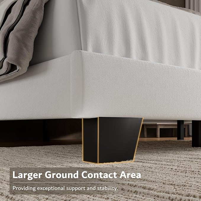 iPormis Full Platform Bed Frame with Velvet Upholstered Headboard & Thickened Legs, Mattress Foundation w/Solid Wooden Slats Support, Noise Free, No Box Spring Needed, White