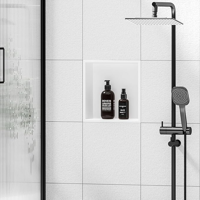 Stainless Steel Shower Niche 12" X 12", No Tile Needed Wall Niche, Recessed Shower Shelf for Bathroom Storage, Matte White