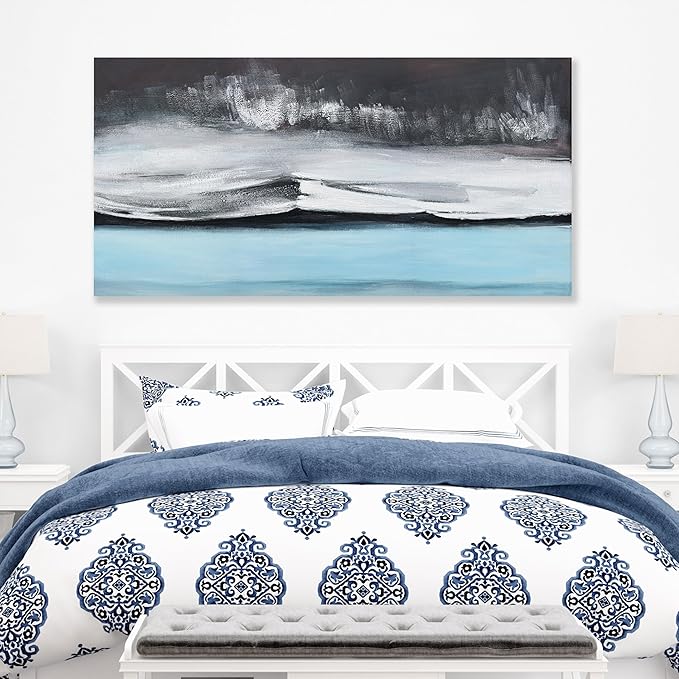 Abstract Wall Art Black White and Blue Canvas Art Wall Decor Modern Art Wall Decor Painting Framed Artwork Abstract Canvas Wall Art for Living Room Bedroom Office 29"x58"