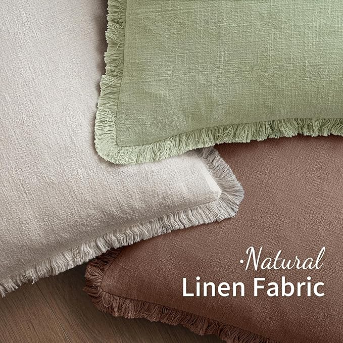 MIULEE Decorative Throw Pillow Covers Neutral Linen Fringe Throw Pillows Euro Shams Set of 2 Dark Coffee Boho Farmhouse Cushion Covers for Couch Sofa Bed Living Room Spring Home Decor 24x24 Inch