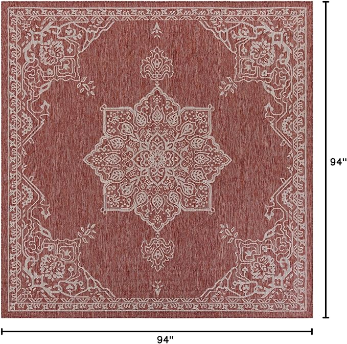 Unique Loom Outdoor Traditional Collection Area Rug - Antique (7' 10" Square Rust Red/Ivory)