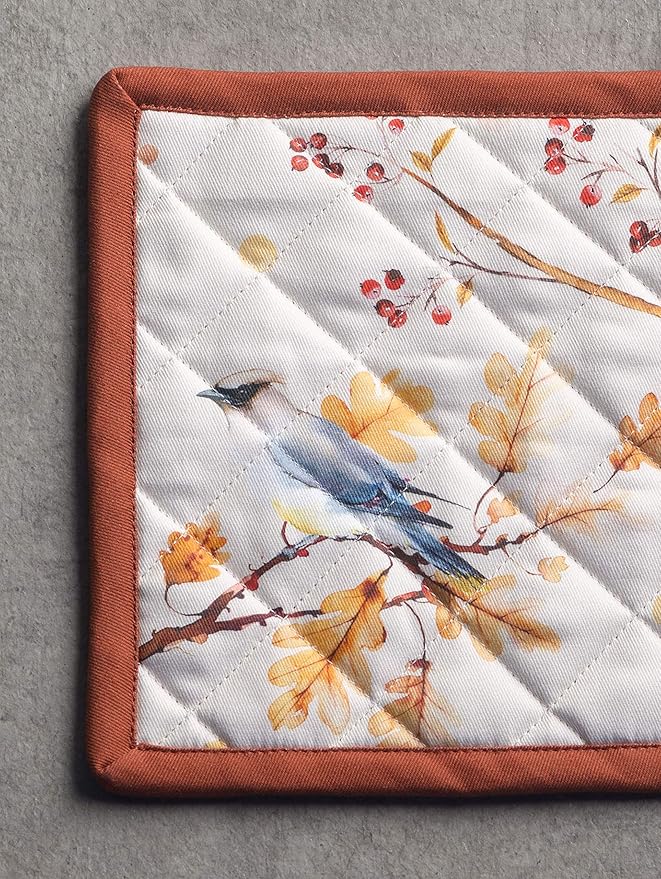 Maison d' Hermine Pot Holders Set 100% Cotton Heat Resistant Potholders 8" x 8" Hot Pads with Loop for Thanksgiving Christmas Decorations BBQ Cooking Baking Handling Hot Pans (Pack of 2, Oak Leaves)