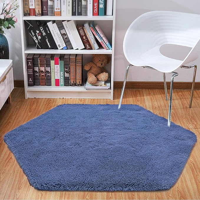junovo Ultra Soft Rug for Nursery Children Room Baby Room Home Decor Dormitory Hexagon Carpet for Playhouse Princess Tent Kids Play Castle, Diameter 4.6 ft, Navy Blue
