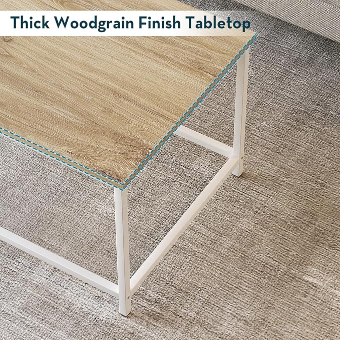 SAYGOER Coffee Table Simple Modern Coffee Tables Open Design Rectangular Minimalist Center Table for Living Room Home Office, Easy Assembly, 39.37 x 19.69 x 17.72, Oak White