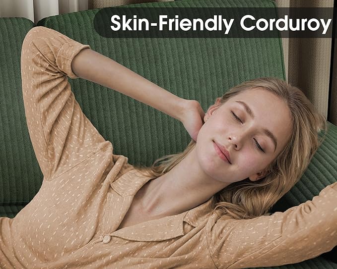 Furmax Sectional Couches for Living Room, U-Shaped Sofa Couch with Linen Fabric, 4 Seat Sofa Set with Double Chaise for Apartment (Corduroy, Dark Green)