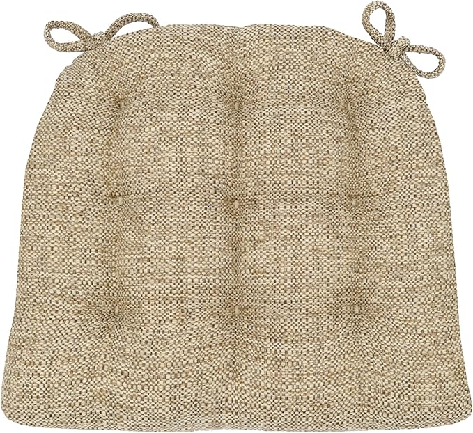 Barnett Home Decor Brisbane Camel Tweed Upholstery Chair Pads with Ties - 16.5 x 18 Size Medium Chair Pad - Latex Foam Fill, Reversible - Made in USA (Tan)