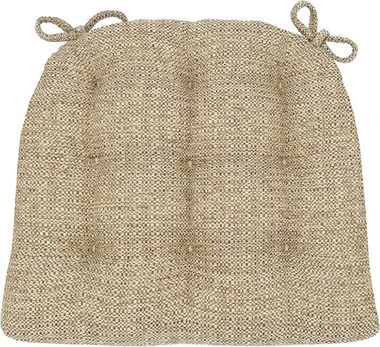 Barnett Home Decor Brisbane Camel Tweed Dining Chair Cushions with Ties - 15 x 17 Size Small Chair Pad - Latex Foam Fill, Reversible - Made in USA (Neutral - Tan/Small)