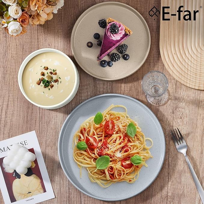 E-far Dinnerware Sets for 6, 18-Piece Stoneware Plates and Bowls Dish Set, Modern Kitchen Dinning Dishware, Chip and Scratch Resistant, Microwave & Dishwasher Safe, Speckled Multicolor