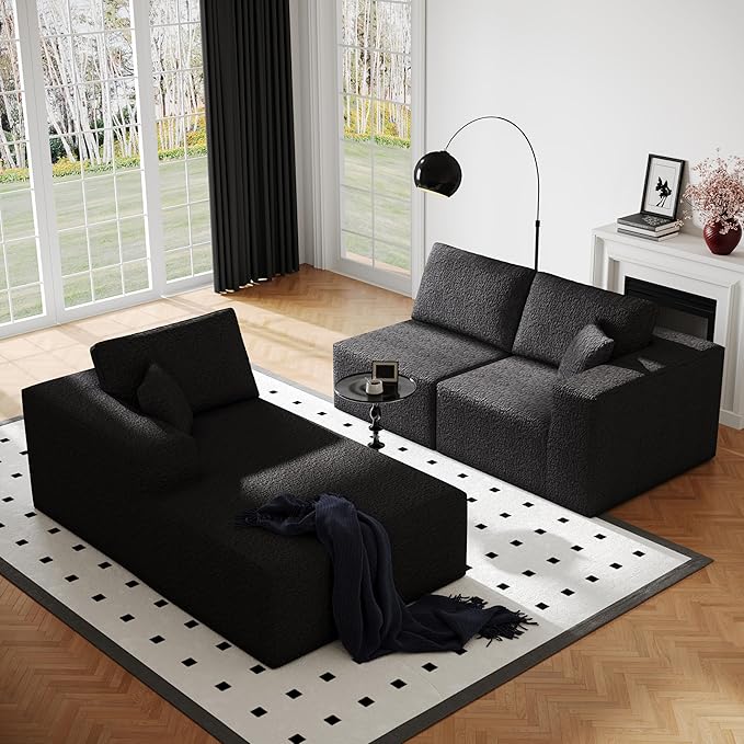 108" Cloud Modular Sectional Couch with L-Shape Chaise, Modern Sectional Sofa with Deep Seat Couch, Ultra Soft Knit Fabric Couches for Living Room, No Assembly Required, Left Facing Chaise (Black)