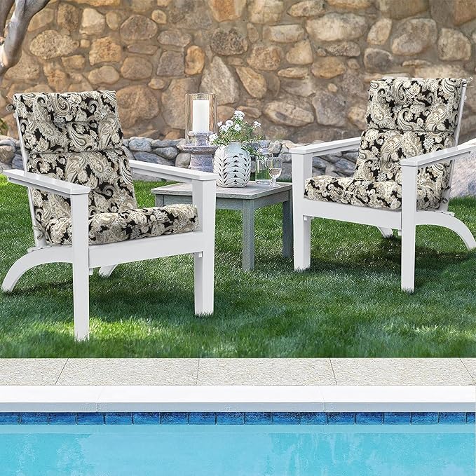Set of 2 Outdoor High Back Chair Cushions 44"x 22",Water Repellent Rocking Seat Cushions Replacement, Seat/Back Chair Cushions for Patio,Porch,Balcony and Indoor - Paisley Black