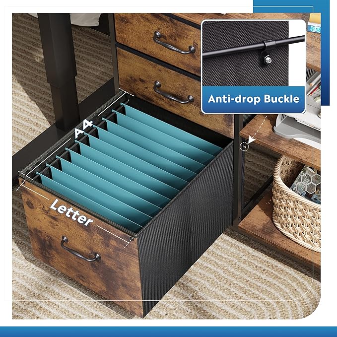 DEVAISE 3 Drawer Mobile File Cabinet, Rolling Printer Stand with Open Storage Shelf, Fabric Lateral Filing Cabinet fits A4 or Letter Size for Home Office, Rustic Brown Wood Grain Print