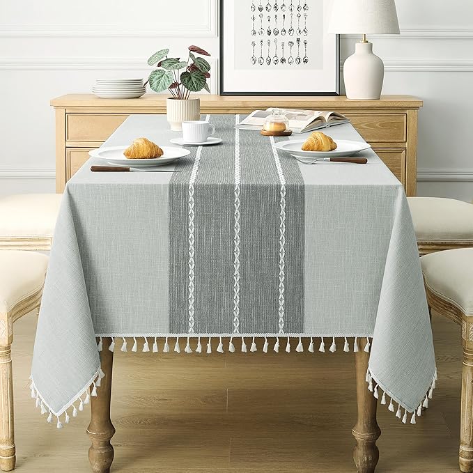 puredown® Rustic Square Tablecloth, Waterproof Cotton Linen Tablecloth with Tassel, Wrinkle Free Farmhouse Table Cloths for Kitchen Dining Outdoor, 55"x55",4 Seats, Gray