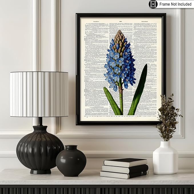 Poster Master Dictionary Art Poster - Blue Hyacinth Print - Flower Art - Floral Art - Gift for Men, Women & Florist - Minimal Decor for Bedroom, Office, Dorm or Flower Shop - 11x14 UNFRAMED Wall Art