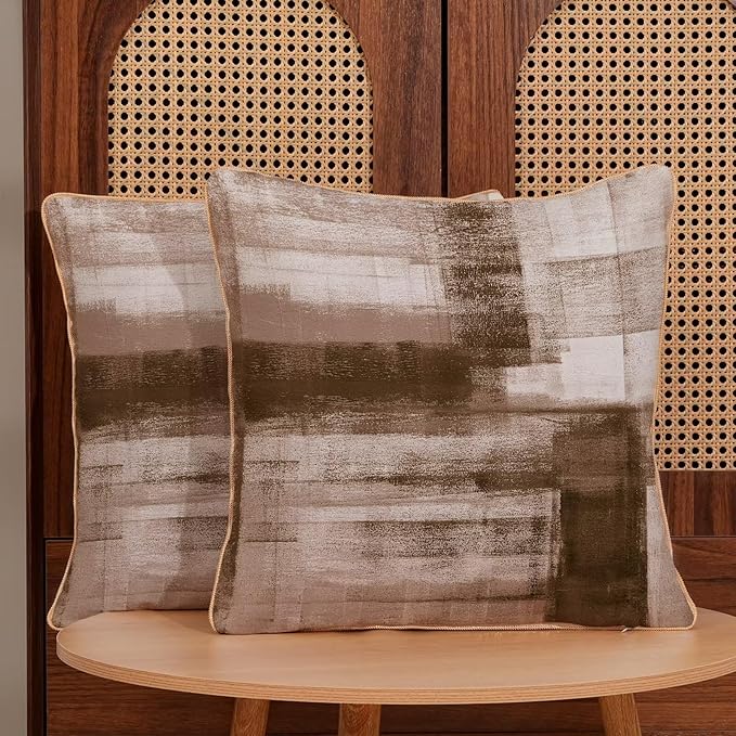 Brown Grey Throw Pillow Covers 18x18 Set of 2, Abstract Art Decorative Throw Pillow Covers Modern Abstract Soft Polyester Pillowcase Outdoor Cushion Cover for Sofa Couch Farmhouse Room Bed