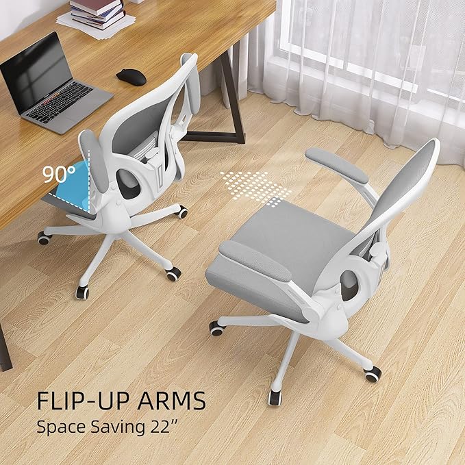 Monhey Office Chair Ergonomic Desk Chair with Lumbar Support&Headrest&Flip-up Arms Height Adjustable Rocking Swivel High Back Computer Chair Warm Taupe Mesh Study Chair (01White+Gray)