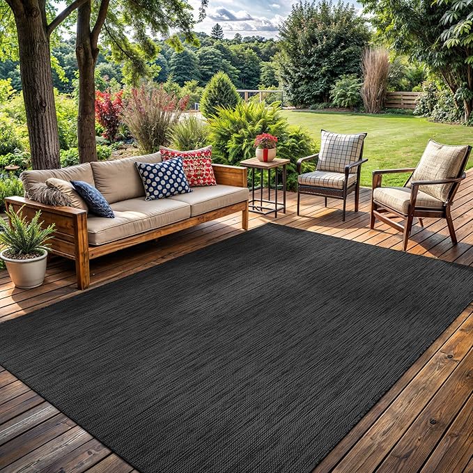 Washable Indoor Outdoor Rug 5x7 Weather Resistant Area Rugs Modern Solid for Porch Deck Balcony Backyard Patio Outside Carpet (5 X 7 Dark Grey)