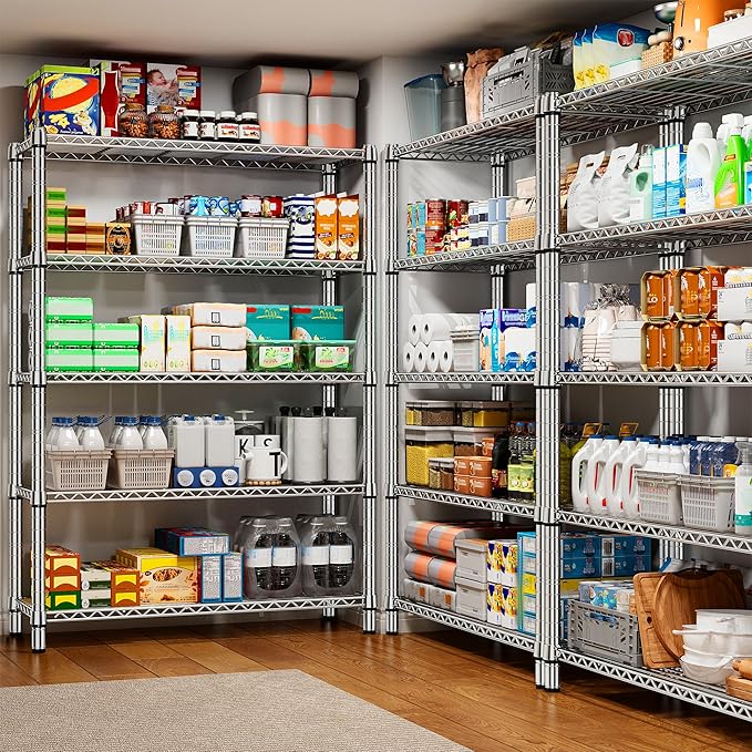 REIBII 5-Tier Wire Shelving - Heavy Duty Metal Shelves for Loads up to 1200LBS, Adjustable Garage & Pantry Storage, 71H X 35.5W X 14D, Chrome