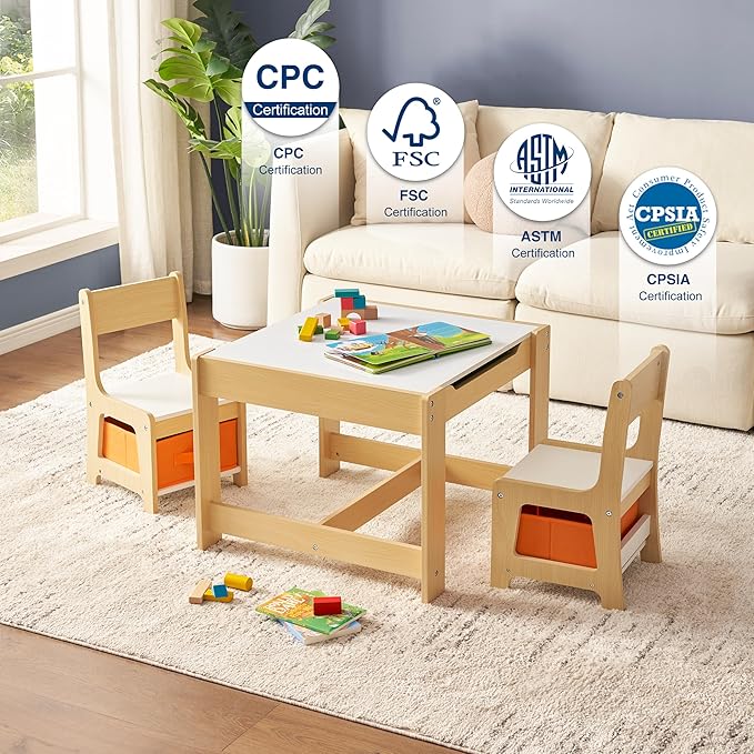 Kids Table and Chair Set, 3 in 1 Children Activity Table with Storage Drawer, 2 in 1 Tabletop Removable Blackboard for Crafts, Arts, Drawing, Reading, Toddler Table and Chair Set for Boys & Girls