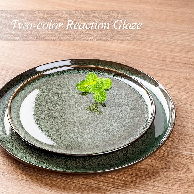 LERATIO Ceramic Dinnerware Sets for 4,12 Pieces Poreclain Plates and Bowls Sets,Scratch Resistant Dishes,Dishwasher & Microwave Saf,Oven Safe Dishes Set,Service for 4-Geen