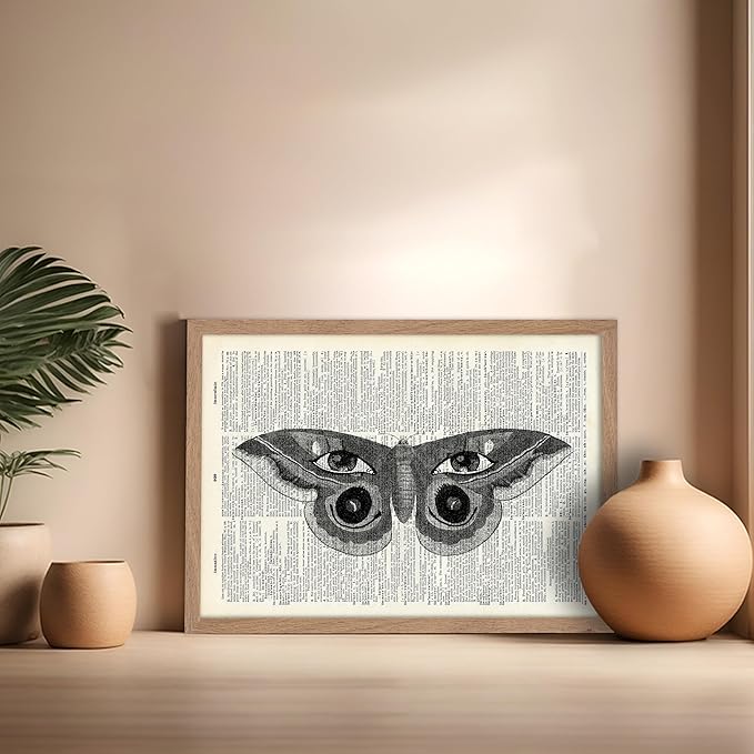 Poster Master Dictionary Art Poster - Butterfly Print - Eyes on Wings Art - Insect Art - Gift for Men, Women & Animal Lover - Gothic Decor for Living Room, Bedroom or Dorm, 16x20 Beige Framed