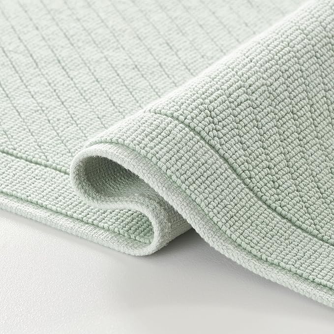 Arkwright 100% Cotton Bathroom Rug - High Absorbent Stylish Textured Woven Design Bath Mat, Slip Resistant Backing for Shower and Bathtub Floor, 24x36 in - Green