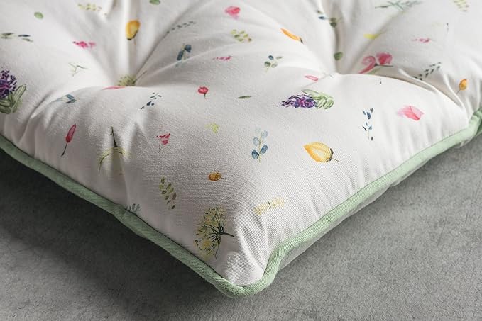 Maison d' Hermine Chair Pads for Dining Chairs Cotton Outer Fabric and Poly Filling 16"x16" Patio Seat Cushions for Furniture with Ties Home Chair Farmhouse (Botanical Fresh - Placed, Pack of 2)