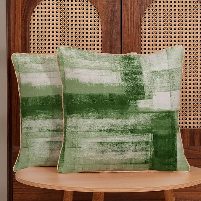Green White Throw Pillow Covers 18x18 Set of 2, Abstract Art Decorative Throw Pillow Covers Modern Abstract Soft Polyester Pillowcase Outdoor Cushion Cover for Sofa Couch Farmhouse Room Bed