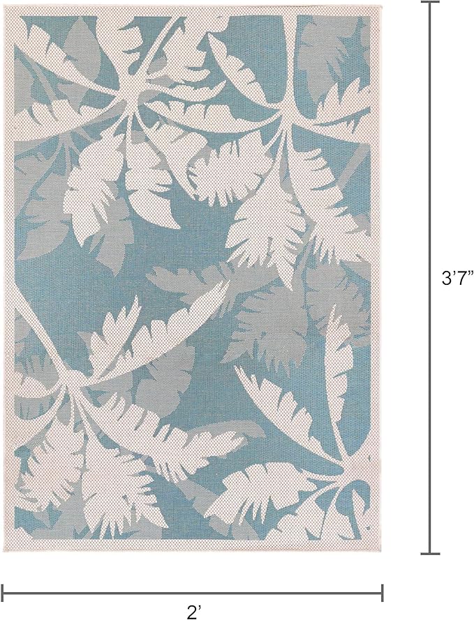 Couristan Monaco Indoor Outdoor Area Rug – Coastal Flora 2' x 3'7" in Ivory Turquoise – Flatwoven, Hose Washable, Pet Friendly Rug for Patio, Porch and Home Decor