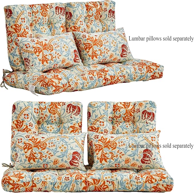 ADLIVWYD 3-Pieces Wicker Chair Cushion Set, 1 loveseat and 2 U-Shape, 44"x19" &19"x19" Tufted Outdoor Cushions for Indoor/Outdoor Patio Furniture (Beige Floral)