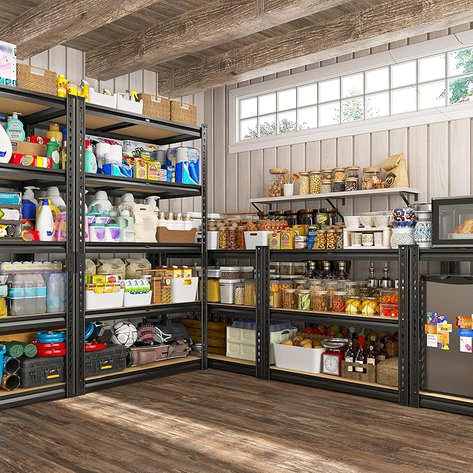 REIBII Storage Shelves 2020LBS Garage Shelving 5 Tier Heavy Duty Shelving Adjustable Metal Shelf 59.8" H Pantry Shelf for Kitchen Warehouse Basement 28" W x 12" D x 59.8" H, 2 Pack