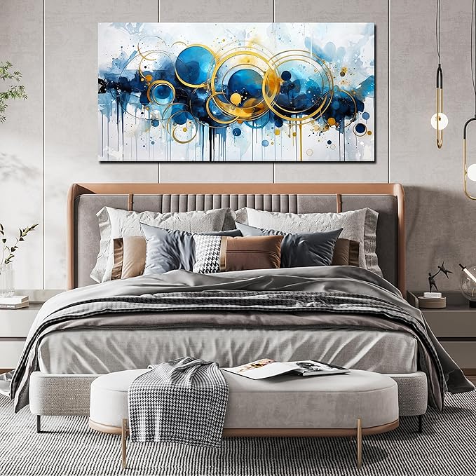 JKWALL77 Big Wall Paintings for Living Room - Blue Abstract Canvas Wall Art - Modern Wall Decor Ready to Hang Size 29" x 59"