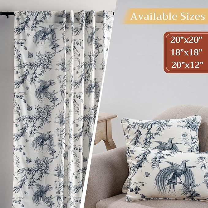 Maison d' Hermine Decorative Pillow Covers 20x20 Inch Square 100% Cotton Throw Pillow Covers with Invisible Zipper Cushion Case for Living Room Couch, Chair, Sofas, Bedroom, Home (Paradise - Delft)