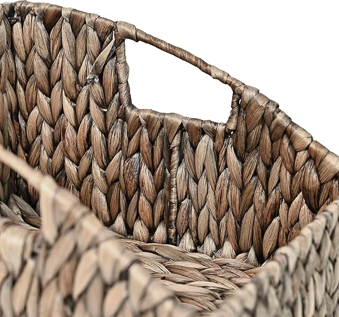 happimess BSK1007C-2SET Havanah Southwestern Handwoven Hyacinth Slanted Pantry Wicker Storage Baskets with Handles, Gray Brown (Set of 2), Seagrass Containers for Decoration in Living Room, Bedroom