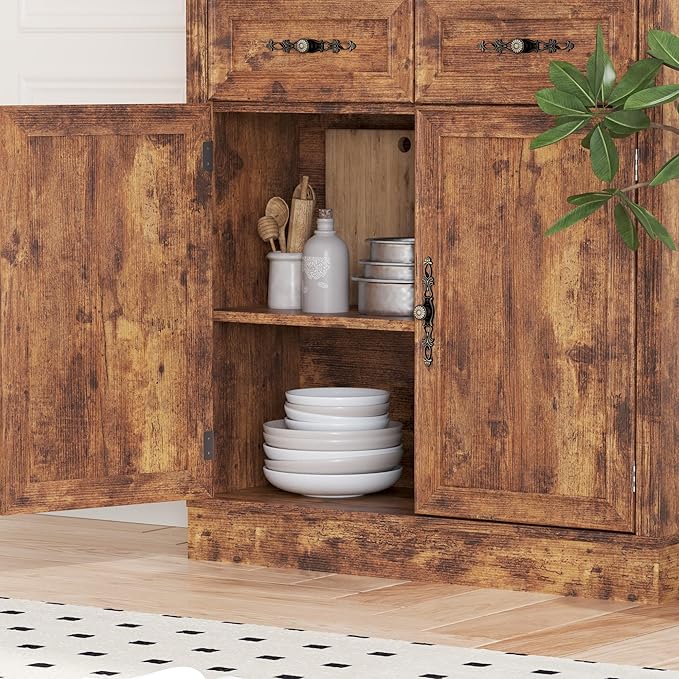 71.4" Tall Bookshelf with Drawers & Cabinet, 5-Tier Floor Standing Bookcase with Storage Doors, Adjustable Shelves & Metal Handles, 31.5" Wide Organizer for Home Office, Living Room