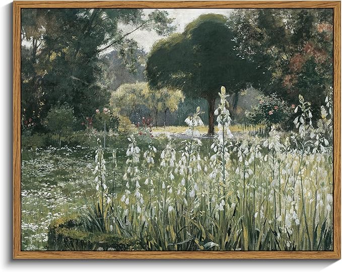 InSimSea Framed Canvas Wall Art Vintage Decor, Landscape Wall Art for Living Room, Summer Hyacinths Vintage Prints Wall Decorations for Living Room Bedroom Office, 11"x14"