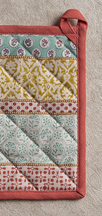 Maison d' Hermine Pot Holders Set 100% Cotton Heat Resistant Potholders 8" x 8" Hot Pads with Loop BBQ, Cooking, Baking, Grilling, Kitchen, Handling Hot Pans Spring/Summer (Pack of 2, Provence)