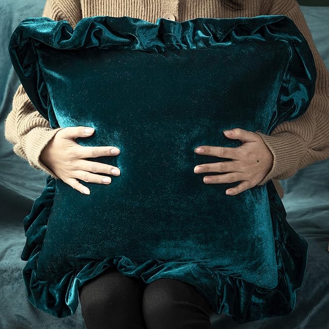 Velvet Throw Pillow Cover Soft Decorative Luxurious Solid Square Cushion Case for Sofa Couch Bedroom Farmhouse,Pack of 2, 18 x 18 Inches, Malachite Green
