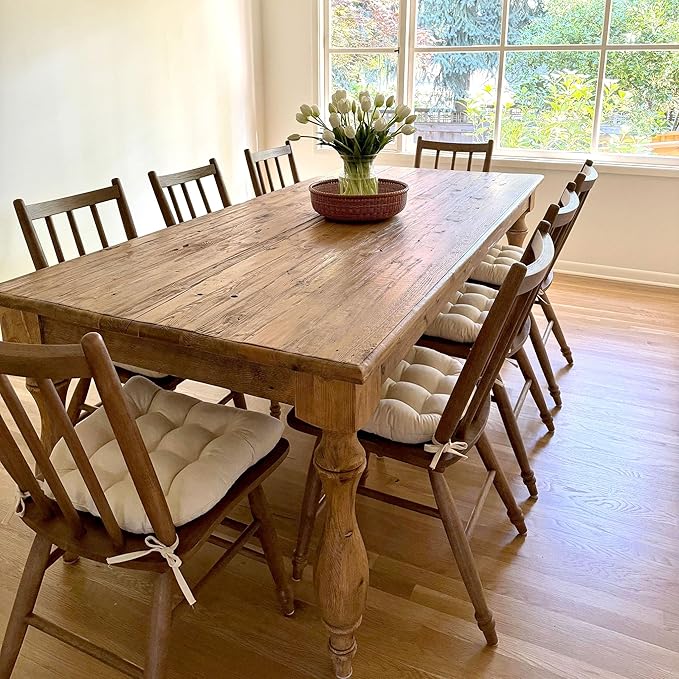 Barnett Home Decor Cotton Duck Natural Dining Chair Pad with Ties - Size Medium Size 18 Chair Pad Jumbo - Latex Foam Fill - Machine Washable, 100% Cotton, Made in USA (Ivory)