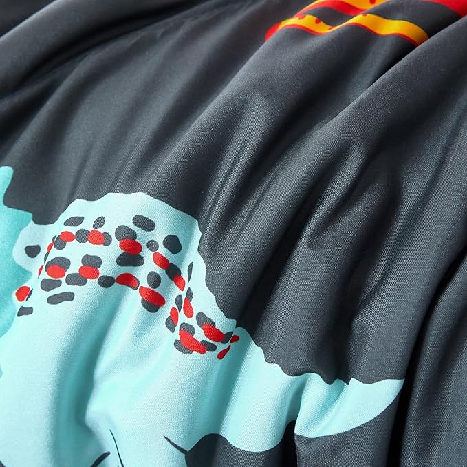 RYNGHIPY Dinosaur Bedding Set - Twin Size Kids Comforter Set for Boys & Girls - Soft, Breathable, Cute Dinosaur Bed Set for All Season (Black, Twin)