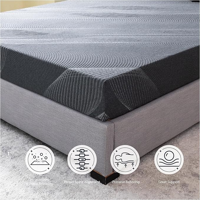 Full Mattress 8 Inch Charcoal Gel Memory Foam in a Box, CertiPUR-US Certified, Fiberglass Free, Cooling Double Mattress, Made in The USA of US Foam, 75" × 54" × 8", Medium