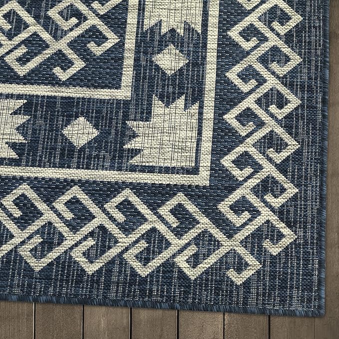 Antep Rugs Patio 8x10 Outdoor/Indoor Southwest Aztec Native Area Rug (Blue, 7'10" x 10')
